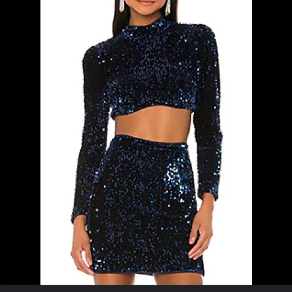 Edna Top/ Justina Mini Skirt in Midnight Blue 
Camila Coelho Revolve